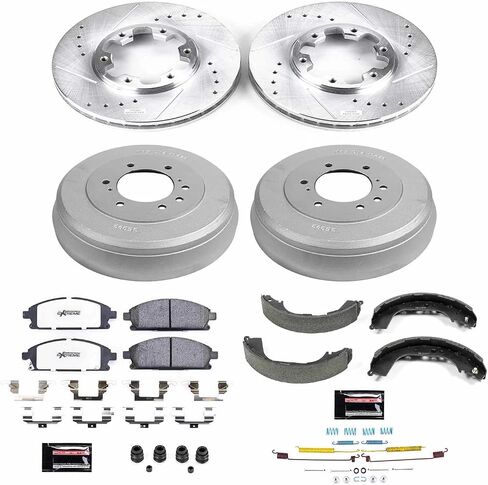 Power Stop K15116DK-36 Front and Rear Z36 Truck & Tow Brake Kit, Carbon Fiber Ceramic Brake Pads and Drilled/Slotted Brake Drums For Nissan Pathfinder 1996-1998 [Model Specific] in Saudi Arabia