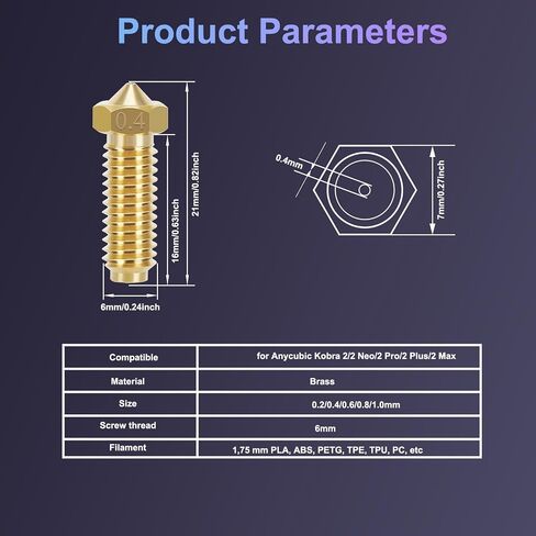 15PCS Nozzles Kit for Anycubic Kobra 2 Series, 7PCS 0.4mm 2PCS 0.2/0.6/0.8/1.0mm Extruder Hotend Hardened Steel Nozzles 3D Printer Parts for Anycubic Kobra 2/2 Neo/2 Pro/2 Plus/2 Max in Saudi Arabia