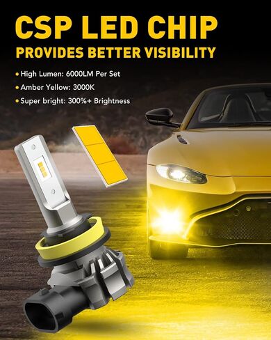 Auxito 9145 LED LED Light Light Lays ، 6000lmm 3000k Amber Fog Lights ، H10/9045/9140 Halogen استبدال مصابيح DRL أو الضباب ، Canbus جاهزة ، غير قطبي ، حزمة 2 in Kuwait