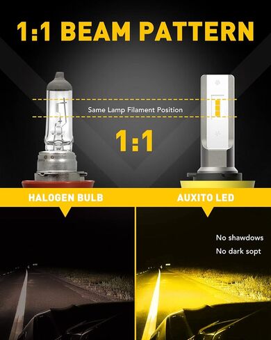 Auxito 9145 LED LED Light Light Lays ، 6000lmm 3000k Amber Fog Lights ، H10/9045/9140 Halogen استبدال مصابيح DRL أو الضباب ، Canbus جاهزة ، غير قطبي ، حزمة 2 in Kuwait