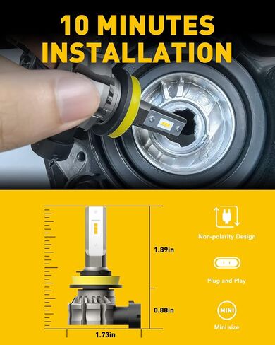 Auxito 9145 LED LED Light Light Lays ، 6000lmm 3000k Amber Fog Lights ، H10/9045/9140 Halogen استبدال مصابيح DRL أو الضباب ، Canbus جاهزة ، غير قطبي ، حزمة 2 in Kuwait