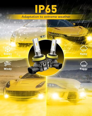 Auxito 9145 LED LED Light Light Lays ، 6000lmm 3000k Amber Fog Lights ، H10/9045/9140 Halogen استبدال مصابيح DRL أو الضباب ، Canbus جاهزة ، غير قطبي ، حزمة 2 in Kuwait