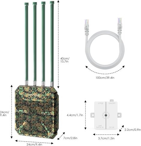 نقطة وصول لاسلكية WAVLINK خارجية واي فاي 6، AX1800 WiFi 6 موسع طويل المدى، يدعم PoE النشط، هوائيات 4x8dBi، يعمل مع Starlink/مكرر/جهاز التوجيه، IP67، ما يصل إلى 128 جهازًا للمزرعة، الفناء، RV، المخيم in Kuwait