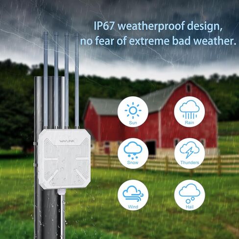 نقطة وصول لاسلكية WAVLINK خارجية واي فاي 6، AX1800 WiFi 6 موسع طويل المدى، يدعم PoE النشط، هوائيات 4x8dBi، يعمل مع Starlink/مكرر/جهاز التوجيه، IP67، ما يصل إلى 128 جهازًا للمزرعة، الفناء، RV، المخيم in Saudi Arabia