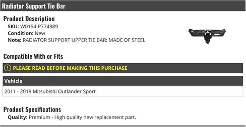 Radiator Support Upper Tie Bar - Compatible with 2011-2018 Mitsubishi Outlander Sport in Saudi Arabia