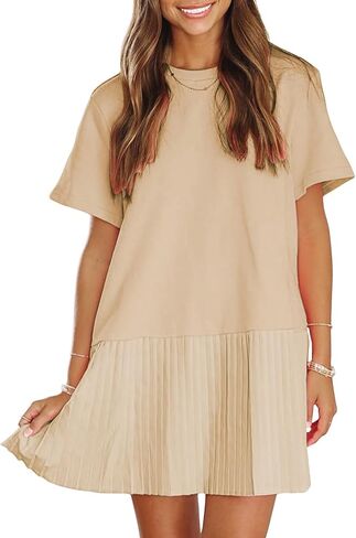 Exlura Womens Summer Summer Dismal Short Sleeve Dress Crewneck Tshirt Dresses Eleded Aline Mini Dress 2025 Vacation Beach Sundress in Saudi Arabia