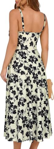 YATHON Women's Summer Midi Corset Boho Dresses Casual Floral Spaghetti Straps Lace Up Dress Flowy Aline Beach Sundress in Kuwait