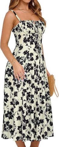 YATHON Women's Summer Midi Corset Boho Dresses Casual Floral Spaghetti Straps Lace Up Dress Flowy Aline Beach Sundress in Kuwait