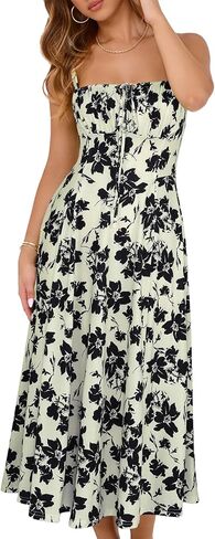 YATHON Women's Summer Midi Corset Boho Dresses Casual Floral Spaghetti Straps Lace Up Dress Flowy Aline Beach Sundress in Kuwait