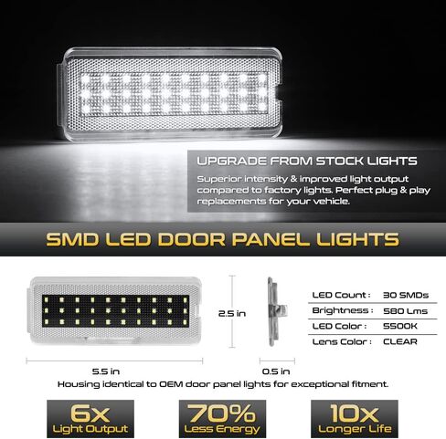 VIPMotoz Full LED White Door Door Panel مجاملة ضوء متوافق مع 1999-2007 FORD F250 F350 F450 F550 Superduty 2000-2005 SPORTION CROME LENS CLEAR in Saudi Arabia