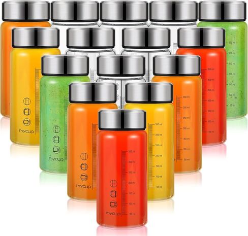 12 Pack Glass Juice Bottles Bulk 12 oz Wide Mouth Glass Water Bottles with Lids Scale Marker Leak Proof Reusable Shaker Juice Containers for Juicing Smoothies Milk Protein in Saudi Arabia