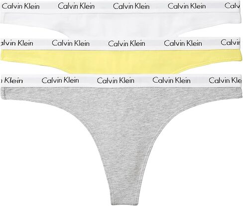 Calvin Klein Women's Carousel Logo Cotton Thong Multipack Panty, Coral Corsage/Cyber Green/Grey Heather, X-Small in Kuwait