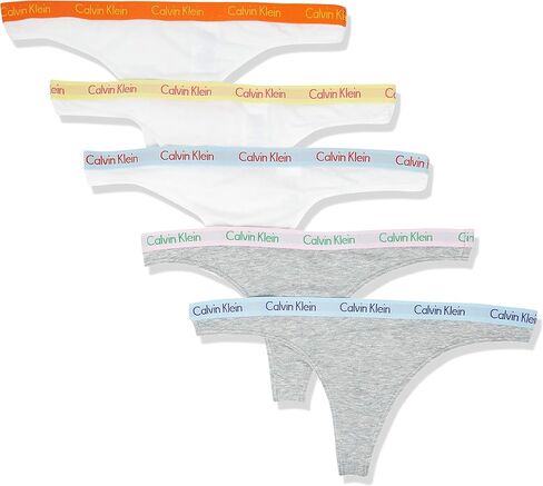 Calvin Klein Women's Carousel Logo Cotton Thong Multipack Panty, Coral Corsage/Cyber Green/Grey Heather, X-Small in Kuwait