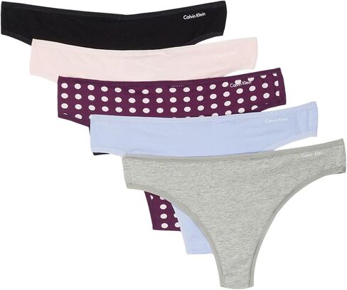 Calvin Klein Women's Carousel Logo Cotton Thong Multipack Panty, Coral Corsage/Cyber Green/Grey Heather, X-Small in Kuwait