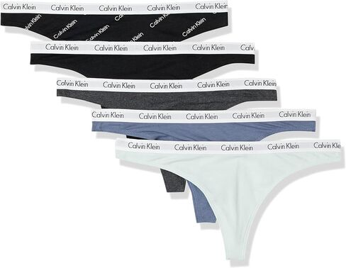 Calvin Klein Women's Carousel Logo Cotton Thong Multipack Panty, Coral Corsage/Cyber Green/Grey Heather, X-Small in Kuwait