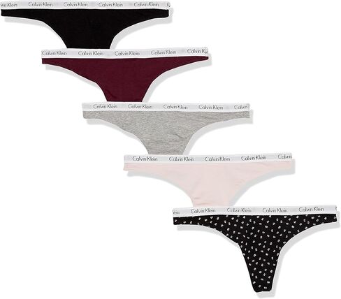 Calvin Klein Women's Carousel Logo Cotton Thong Multipack Panty, Coral Corsage/Cyber Green/Grey Heather, X-Small in Kuwait