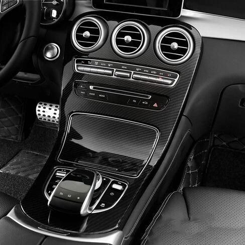 x xotic tech Center Console Gear Shift Panel Frame Cover Trim, Carbon Fiber Pattern, Compatible with Mercedes Benz C Class W205 2019-2021, GLC Class X253 2019-2022 (Without Clock) in Saudi Arabia
