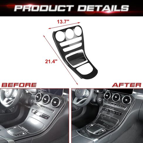 x xotic tech Center Console Gear Shift Panel Frame Cover Trim, Carbon Fiber Pattern, Compatible with Mercedes Benz C Class W205 2019-2021, GLC Class X253 2019-2022 (Without Clock) in Saudi Arabia