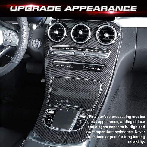 x xotic tech Center Console Gear Shift Panel Frame Cover Trim, Carbon Fiber Pattern, Compatible with Mercedes Benz C Class W205 2019-2021, GLC Class X253 2019-2022 (Without Clock) in Saudi Arabia
