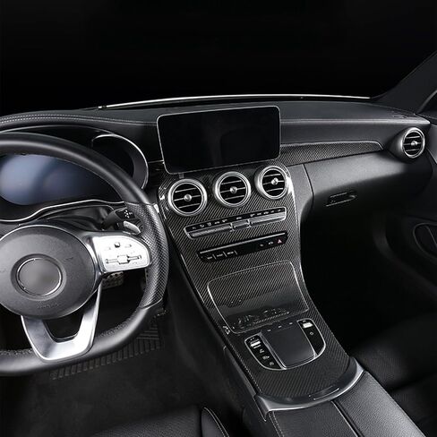 x xotic tech Center Console Gear Shift Panel Frame Cover Trim, Carbon Fiber Pattern, Compatible with Mercedes Benz C Class W205 2019-2021, GLC Class X253 2019-2022 (Without Clock) in Saudi Arabia