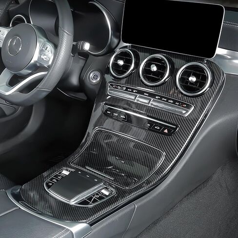 x xotic tech Center Console Gear Shift Panel Frame Cover Trim, Carbon Fiber Pattern, Compatible with Mercedes Benz C Class W205 2019-2021, GLC Class X253 2019-2022 (Without Clock) in Saudi Arabia