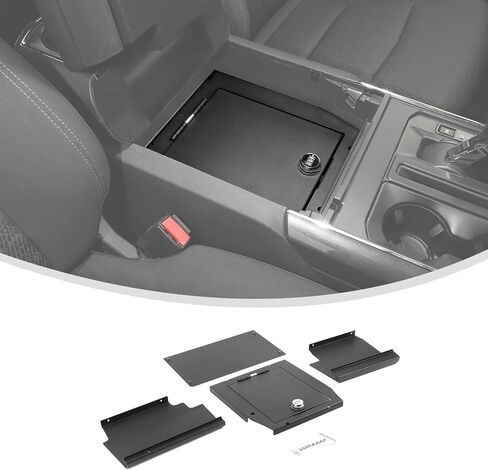Linskip Console Safe Storage متوافق مع 2015-2020 Ford F150 ، لعام 2017-2022 F250 F350 F450 F550 Console Console ، Gun Console Safe for F150 (Black) in Kuwait