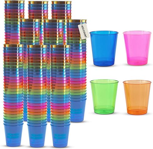 Iconikal Plastic Shot Glasses, 4-Color Assortment, 1-Ounce, 90-Count for Parties, Special Events, Samples, Cocktails, Tailgating in Saudi Arabia