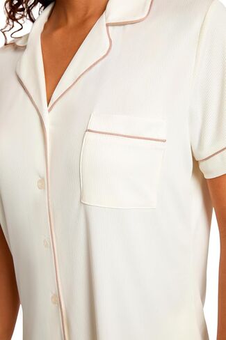 Nicole Miller New York Women's Pajamas 2 Piece Soft Ribbed Button Down PJ Short Set in Kuwait