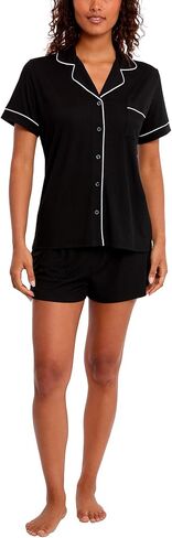 Nicole Miller New York Women's Pajamas 2 Piece Soft Ribbed Button Down PJ Short Set in Kuwait