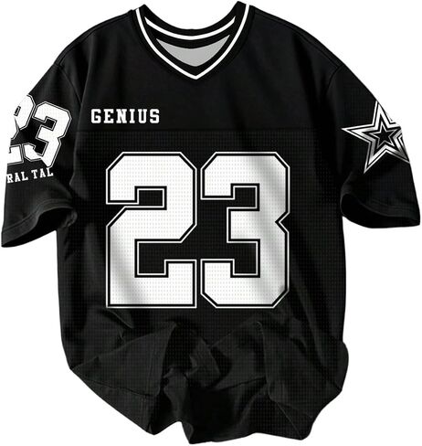 Men's Number Graphic Jersey T-Shirt Short Sleeve V Neck Loose Oversized Sports Streetwear in Saudi Arabia