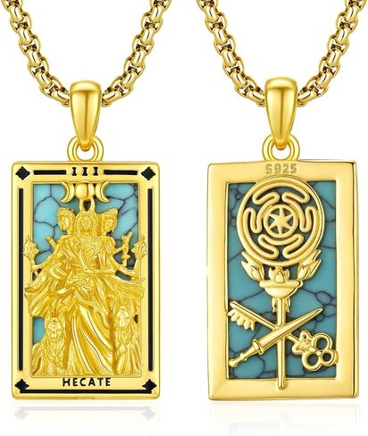 Hecate Tarot Card Necklace Triple Moon Hekate Goddess of Witches Pendant for Women Men 925 Sterling Silver 18k Gold Plated Hecate Ancient Greek Mythology Witchcraft Magic Amulet Jewelry Gift in Kuwait