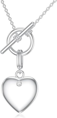 Diamond Heart Toggle Necklace for Women 925 Sterling Silver 1.2mm Cable Chain and Pendant with Lab Grown Diamond Ladies Jewelry Gifts in Saudi Arabia
