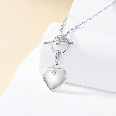 Diamond Heart Toggle Necklace for Women 925 Sterling Silver 1.2mm Cable Chain and Pendant with Lab Grown Diamond Ladies Jewelry Gifts in Saudi Arabia