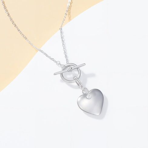Diamond Heart Toggle Necklace for Women 925 Sterling Silver 1.2mm Cable Chain and Pendant with Lab Grown Diamond Ladies Jewelry Gifts in Saudi Arabia