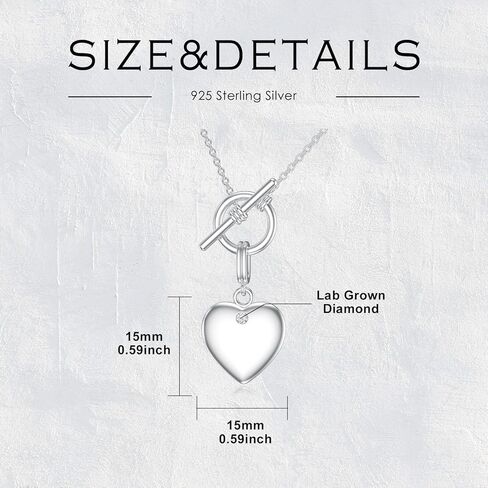 Diamond Heart Toggle Necklace for Women 925 Sterling Silver 1.2mm Cable Chain and Pendant with Lab Grown Diamond Ladies Jewelry Gifts in Saudi Arabia