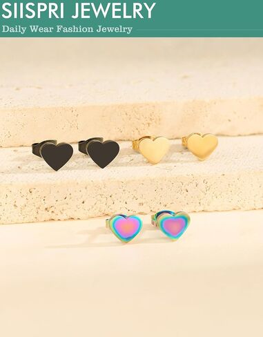 Stainless Steel Tiny Love Heart Button Stud Post Earrings for women earrings studs Dainty Simple hypoallergenic earring in Kuwait