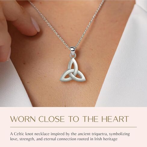 GALWAY Trinity Knot Fine Irish Jewelry Pendant Necklace for Women, Designer Inspired 925 Sterling Silver Necklace Hypoallergenic Women's Jewelry 16" - 18" Adjustable Non Tarnish Jewlery Chain Necklace in Kuwait