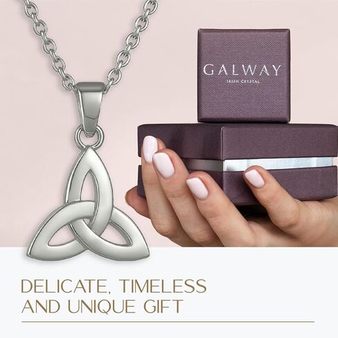 GALWAY Trinity Knot Fine Irish Jewelry Pendant Necklace for Women, Designer Inspired 925 Sterling Silver Necklace Hypoallergenic Women's Jewelry 16" - 18" Adjustable Non Tarnish Jewlery Chain Necklace in Kuwait