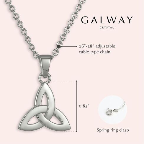 GALWAY Trinity Knot Fine Irish Jewelry Pendant Necklace for Women, Designer Inspired 925 Sterling Silver Necklace Hypoallergenic Women's Jewelry 16" - 18" Adjustable Non Tarnish Jewlery Chain Necklace in Kuwait