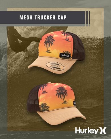 Hurley Men's Rincon Trucker Hat - Breathable Mesh Sides, Curved Bill, Adjustable Snap Closure - Trucker Hats for Men in Saudi Arabia