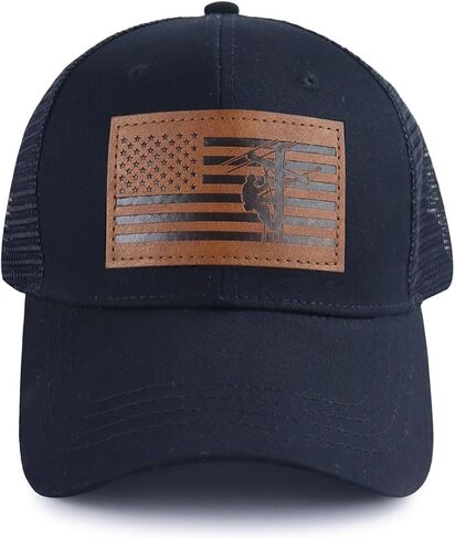 American Flag with Lineman Hats for Men, Adjustable Leather Patch Electrician Baseball Cap in Saudi Arabia