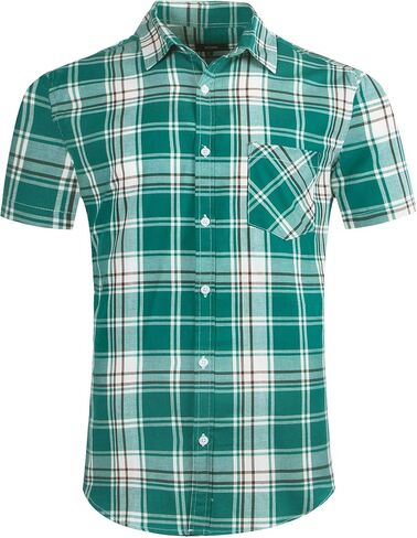 Men's Button Down Plaid Short Sleeve Work Casual Western Dress Shirt in Kuwait