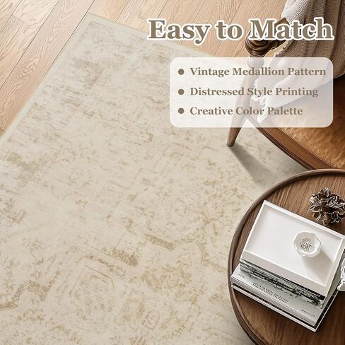 Moody Distressed 2x8 Runner Rugs for Hallways Entryway, Vintage Medallion Pinted Carpet Runner for Kitchen/Bedroom Bedside/Laundry Room/Bathroom Low Pile Washable Non Slip, Multi Brown/Olive in Saudi Arabia