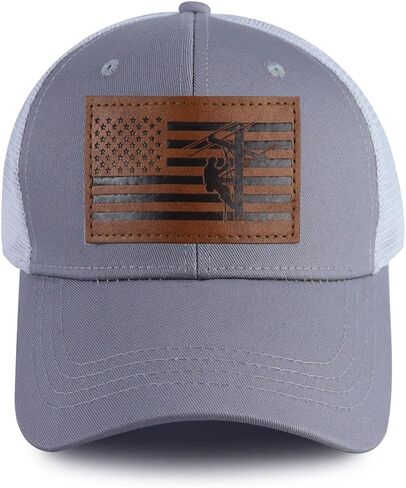 American Flag with Lineman Hats for Men, Adjustable Leather Patch Electrician Baseball Cap in Kuwait