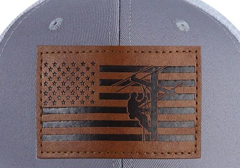 American Flag with Lineman Hats for Men, Adjustable Leather Patch Electrician Baseball Cap in Kuwait