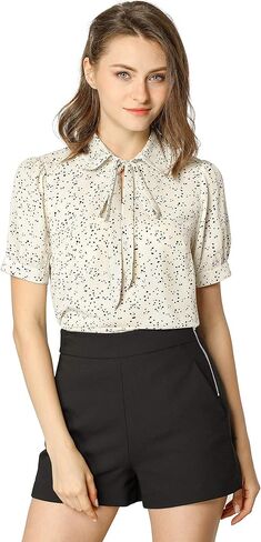 Allegra K Women's Retro Blouses Printed Bow Tie Peter Pan Collar Chiffon Blouse in Saudi Arabia