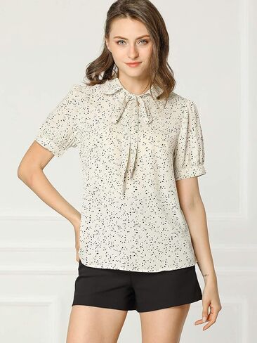 Allegra K Women's Retro Blouses Printed Bow Tie Peter Pan Collar Chiffon Blouse in Saudi Arabia