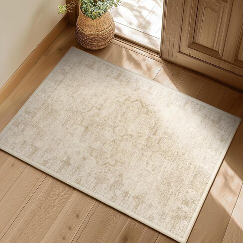 Moody Distressed 2x8 Runner Rugs for Hallways Entryway, Vintage Medallion Pinted Carpet Runner for Kitchen/Bedroom Bedside/Laundry Room/Bathroom Low Pile Washable Non Slip, Multi Brown/Olive in Saudi Arabia