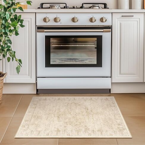 Moody Distressed 2x8 Runner Rugs for Hallways Entryway, Vintage Medallion Pinted Carpet Runner for Kitchen/Bedroom Bedside/Laundry Room/Bathroom Low Pile Washable Non Slip, Multi Brown/Olive in Saudi Arabia