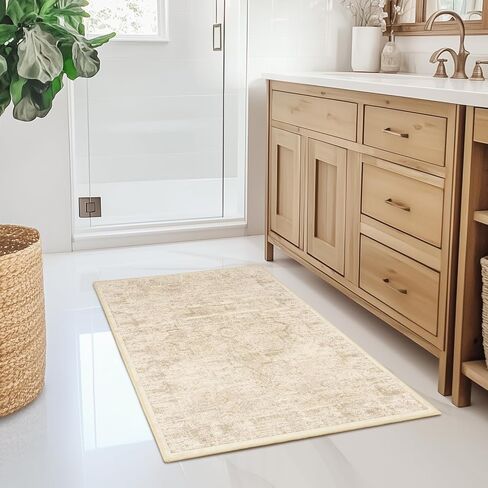 Moody Distressed 2x8 Runner Rugs for Hallways Entryway, Vintage Medallion Pinted Carpet Runner for Kitchen/Bedroom Bedside/Laundry Room/Bathroom Low Pile Washable Non Slip, Multi Brown/Olive in Saudi Arabia